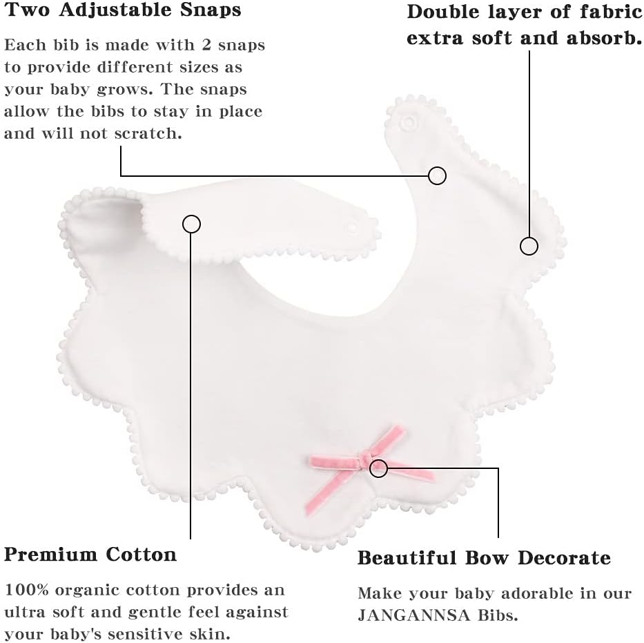 JANGANNSA 3 PCS White Flower Baby Bibs Infant Burp Clothes For Baby Girls Saliva Towel Cotton Infant Toddler Girls Bibs - Image 4